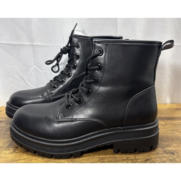 Dream Pairs Womens Black Leather Lace Up Combat Ankle Boots Size 8.5 - Picture 2 of 14